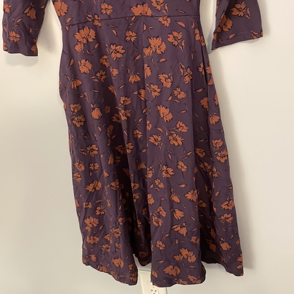 Pact Purple & Orange Cotton Blend 3/4 Sleeve V-Neck Floral Dress Size Medium - Picture 5 of 13